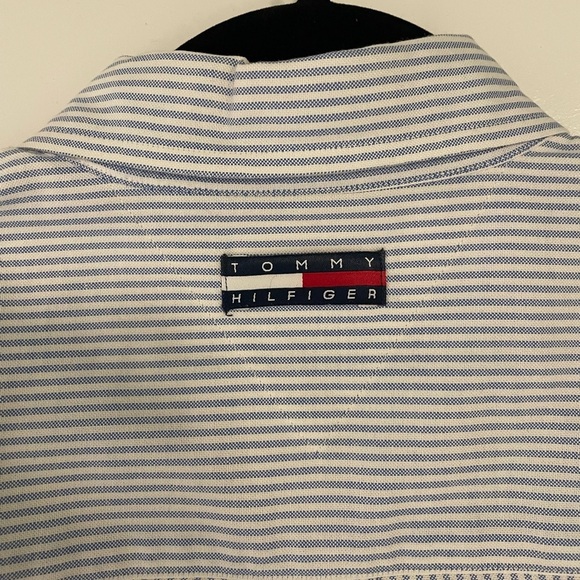 Vintage Tommy Hilfiger Blue and White Stripe Cotton Button Down Shirt, Size 12 - Picture 5 of 6